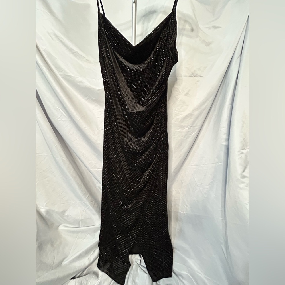 Laundry By Shelli Segal Black Glitter velvet midi dress - Picture 3 of 11